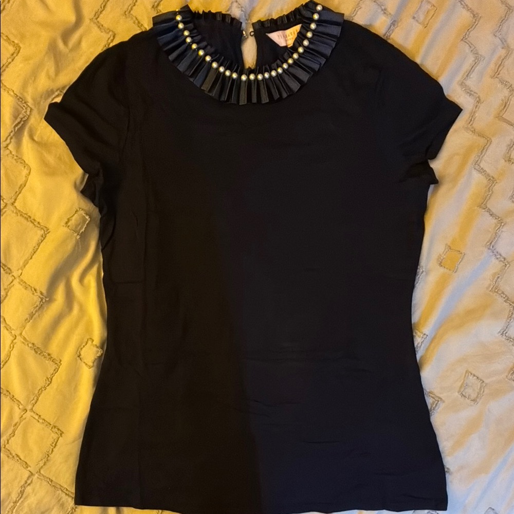 Ted Baker Navy Embellished Bib Collar Blouse
